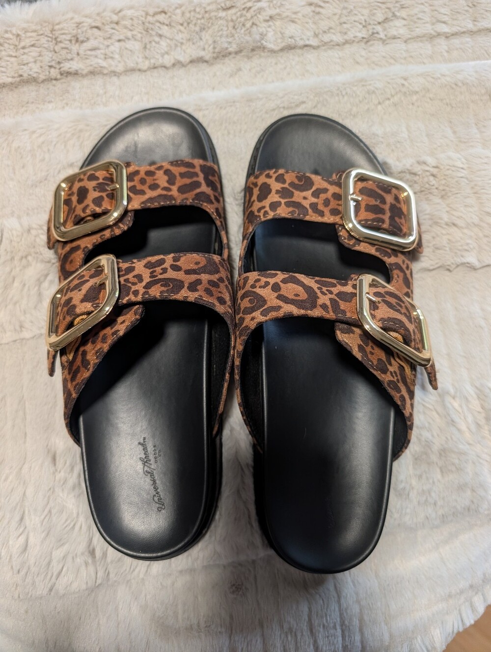 Universal Thread Leopard-Print Double Buckle Slide Sandals - Brown/Black